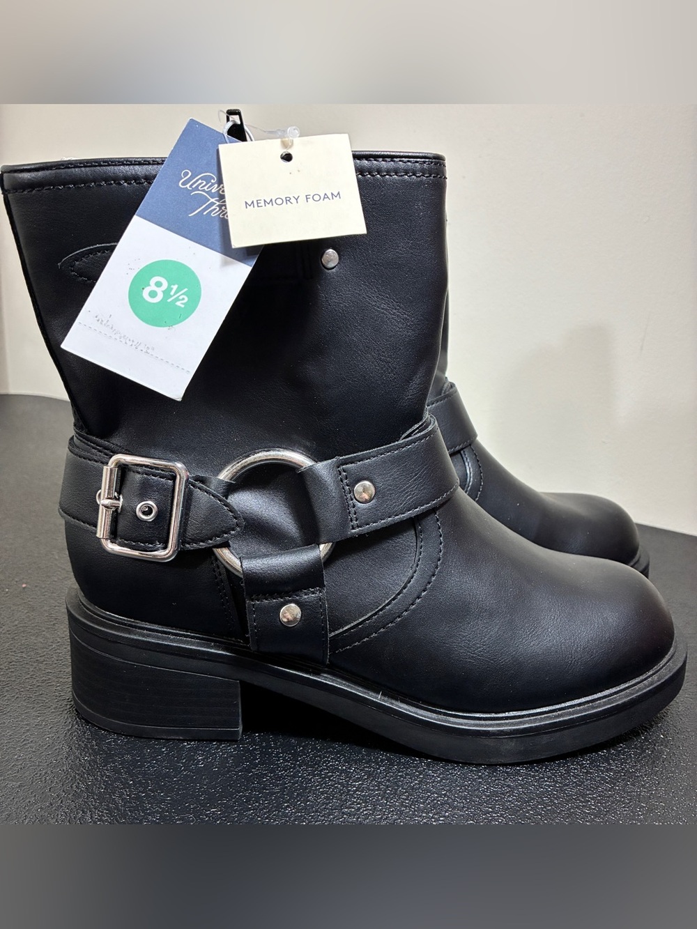 Universal Thread Black Women's Ankle Boots with Buckle Ring Detail